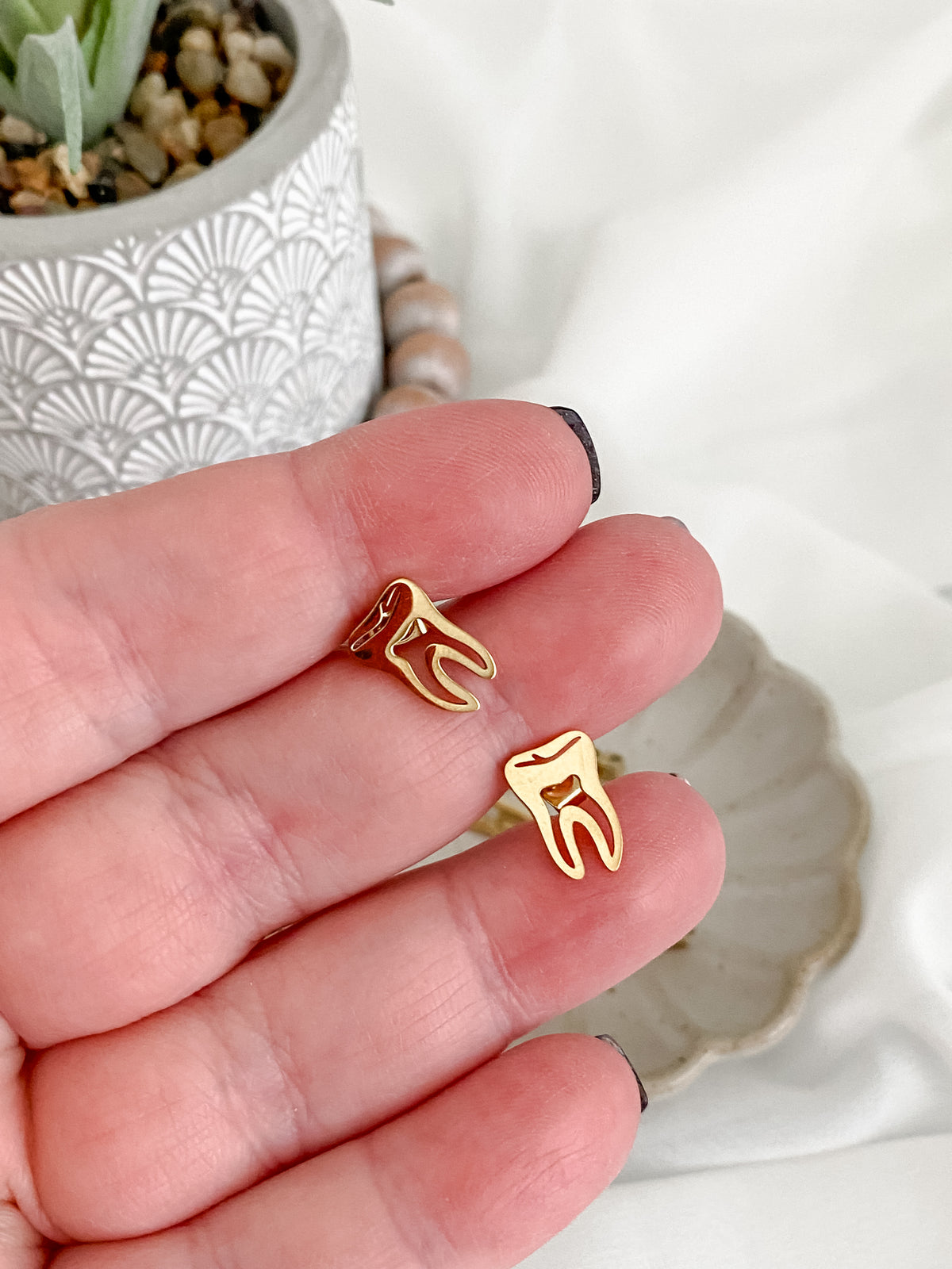Gold Stainless Steel Tooth Earrings