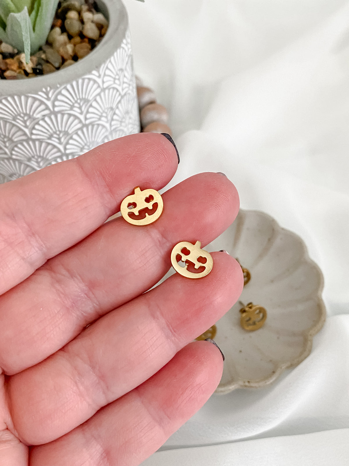 Gold stainless steel jack-o-lantern stud earrings