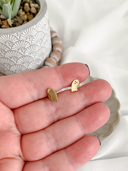 Gold stainless steel ghost stud earrings