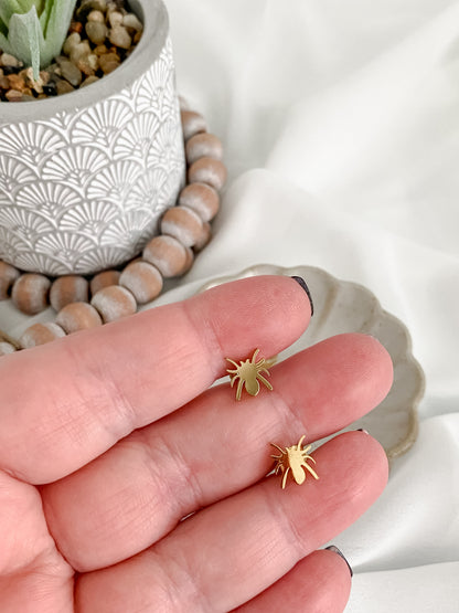 Gold stainless steel spider stud earrings