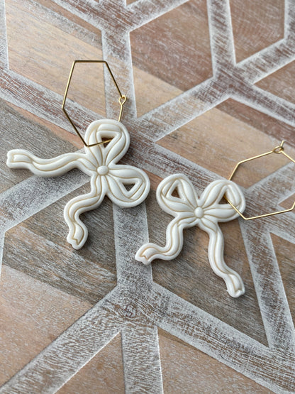 Pearl embossed bow hoop handmade polymer clay earrings