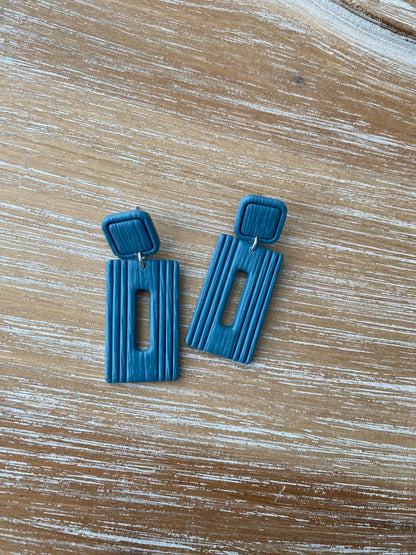 Blue rectangle striped earrings