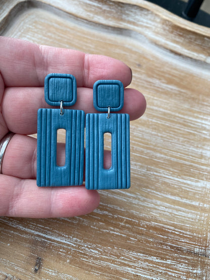 Blue rectangle striped earrings
