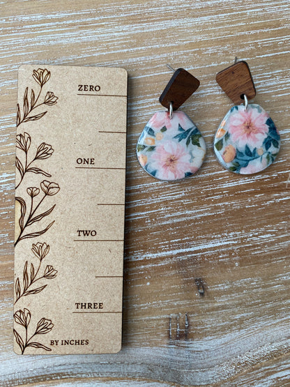 Soft pink and blue floral handmade polymer clay earring collection