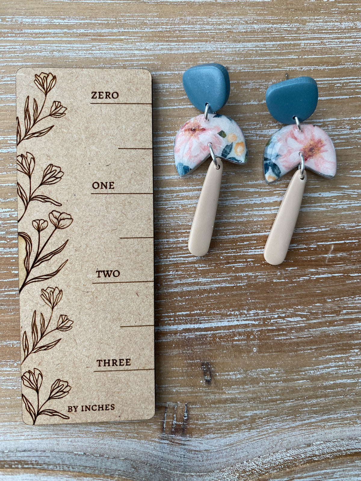 Soft pink and blue floral handmade polymer clay earring collection