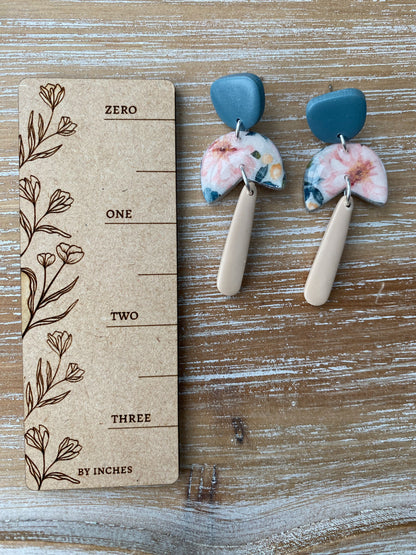 Soft pink and blue floral handmade polymer clay earring collection