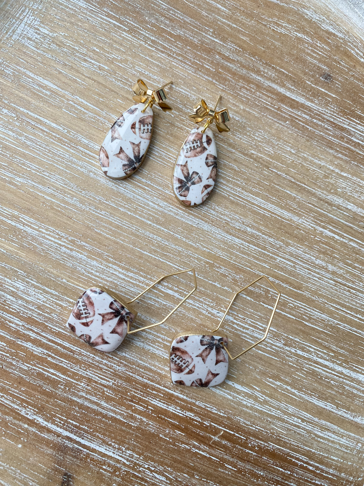 Girly football handmade polymer clay earring collection