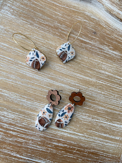 Blue floral football handmade polymer clay earring collection