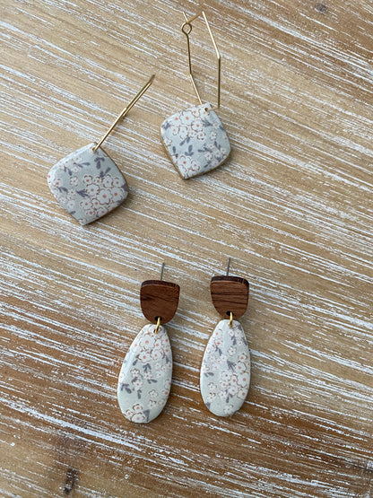 Soft green and white floral handmade polymer clay collection