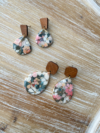 Large floral print handmade polymer clay earring collection