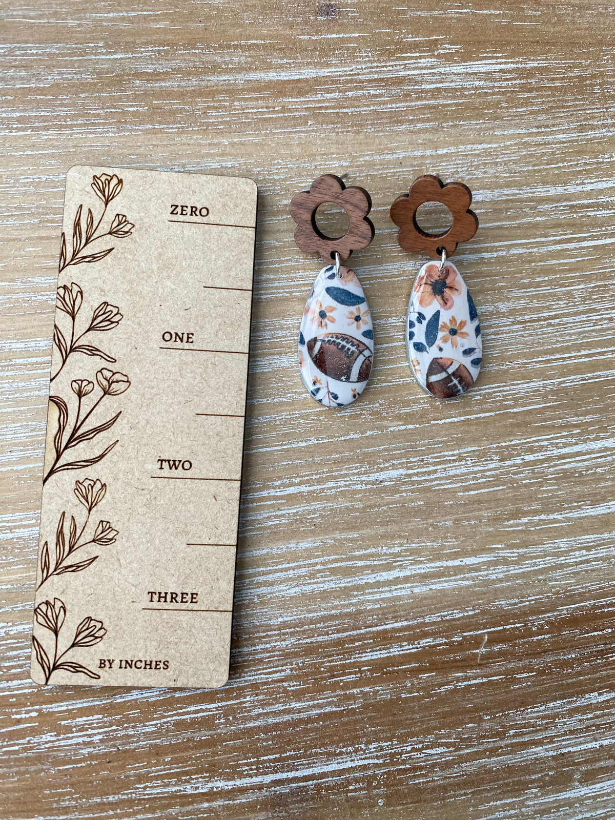 Blue floral football handmade polymer clay earring collection
