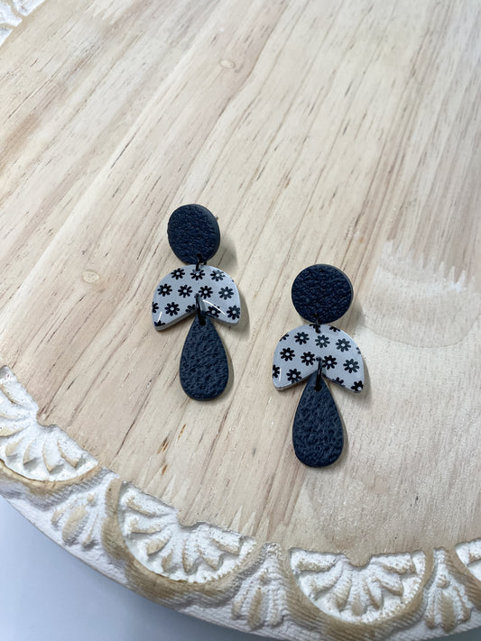 Black & Gray floral dangle earrings