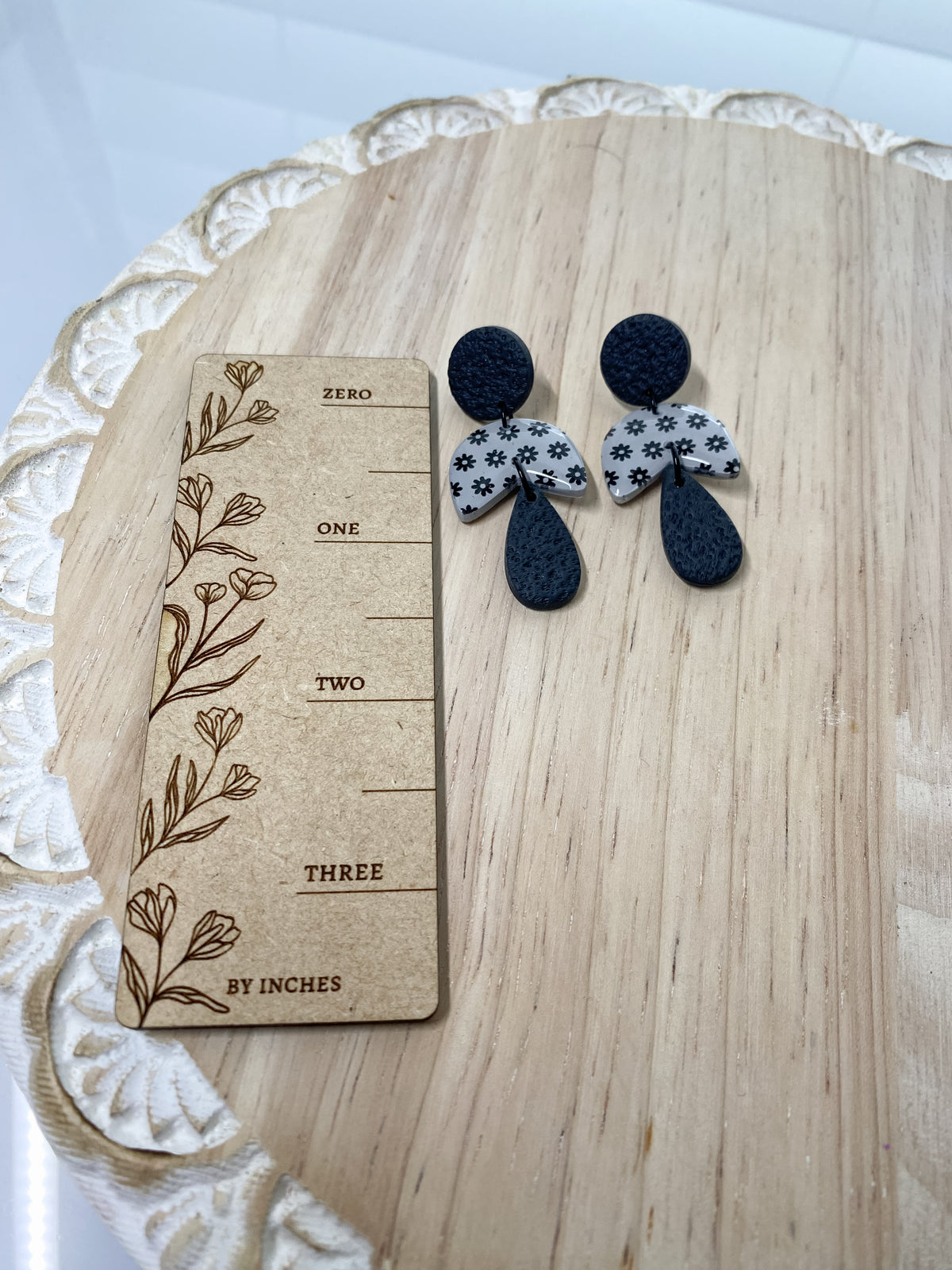 Black & Gray floral dangle earrings
