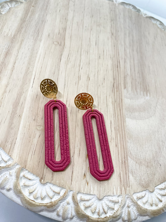 Maroon tall octagon handmade polymer clay earrings