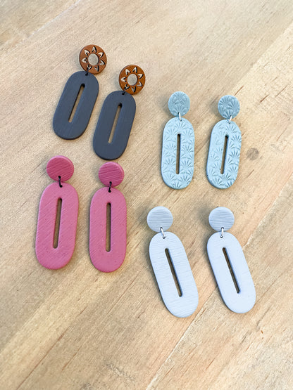 Tall oval handmade polymer clay earring collection