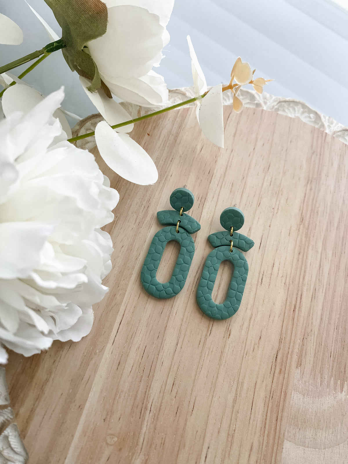 Sage oval handmade polymer clay earrings
