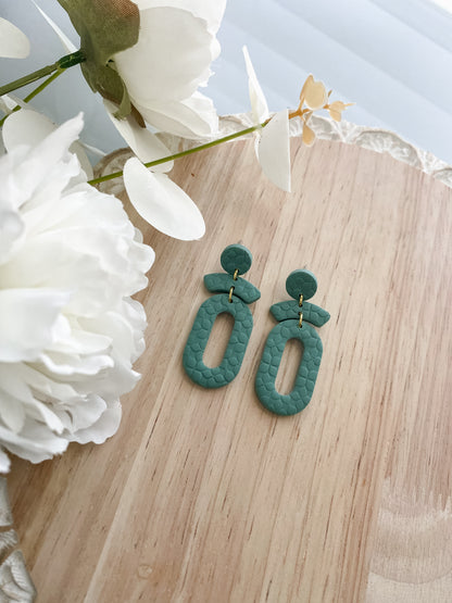 Sage oval handmade polymer clay earrings