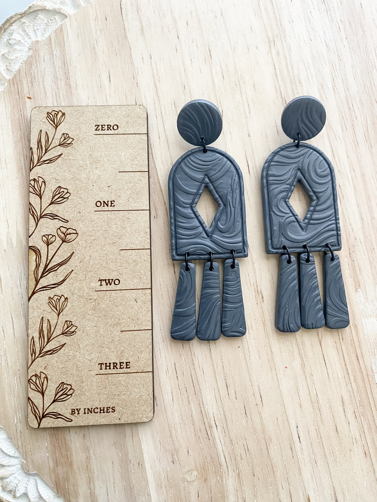 Dark grey textured handmade polymer clay earrings