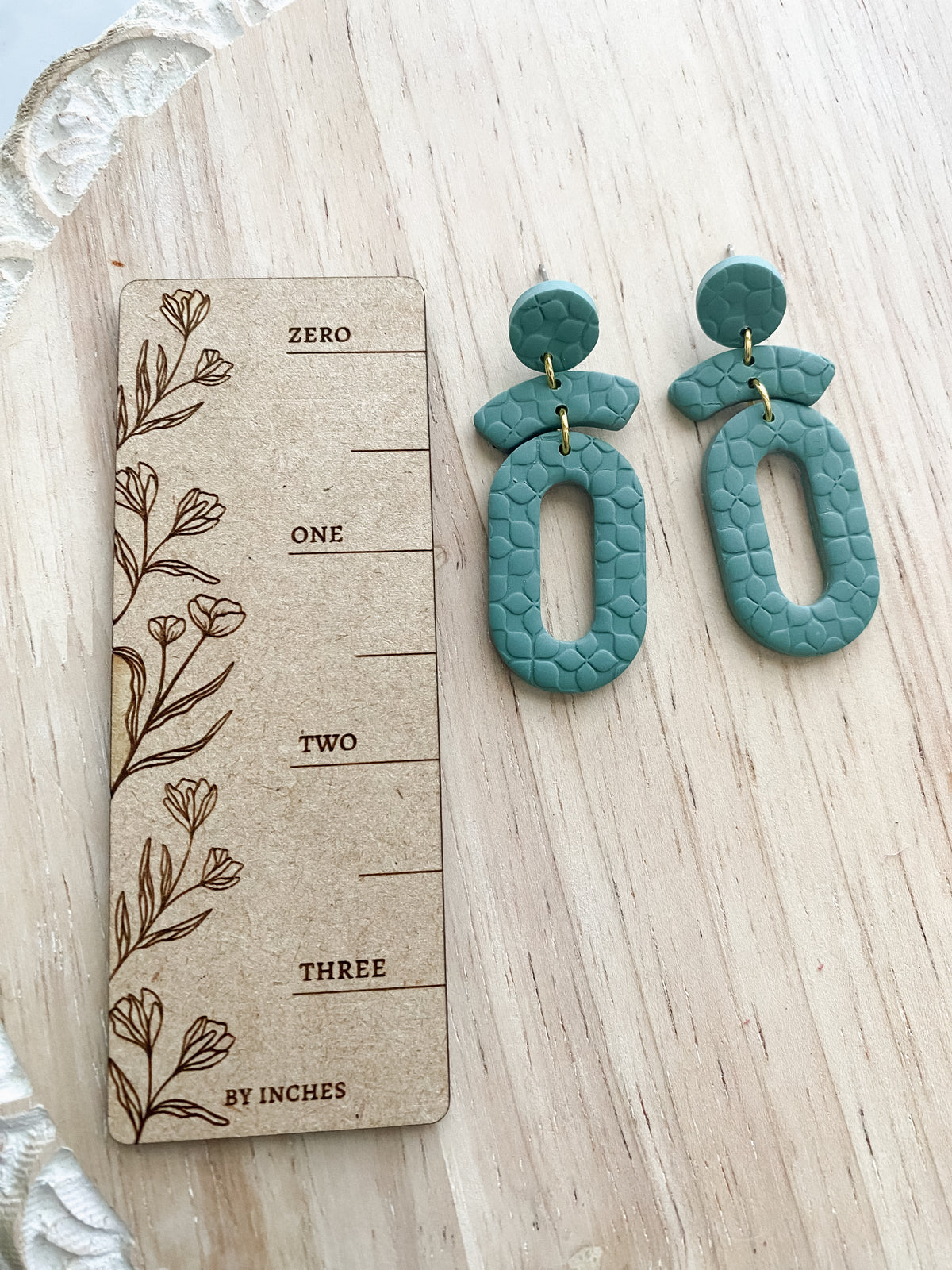 Sage oval handmade polymer clay earrings