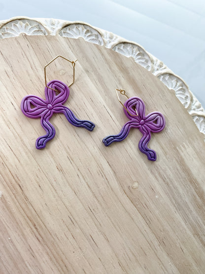 Purple ombre bow handmade polymer clay earrings