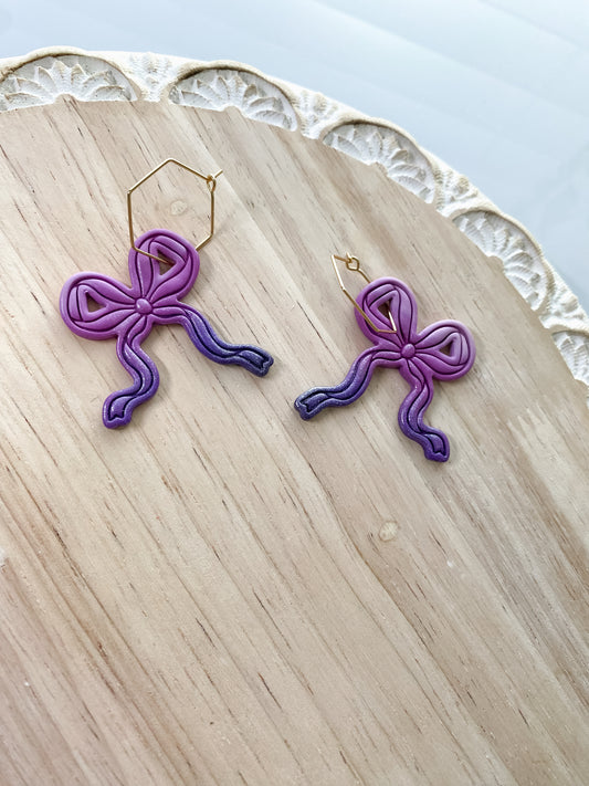 Purple ombre bow handmade polymer clay earrings