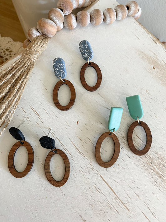 Oval walnut earring collection