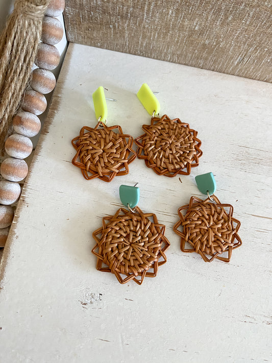 Tropical rattan polymer clay earrings collection