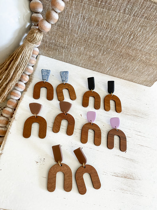 Lightweight walnut arch earring collection