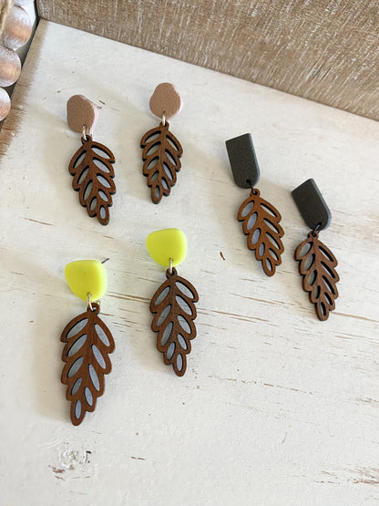 Teardrop leaf walnut earring collection