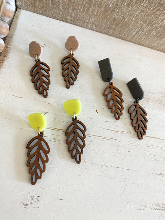 Teardrop leaf walnut earring collection