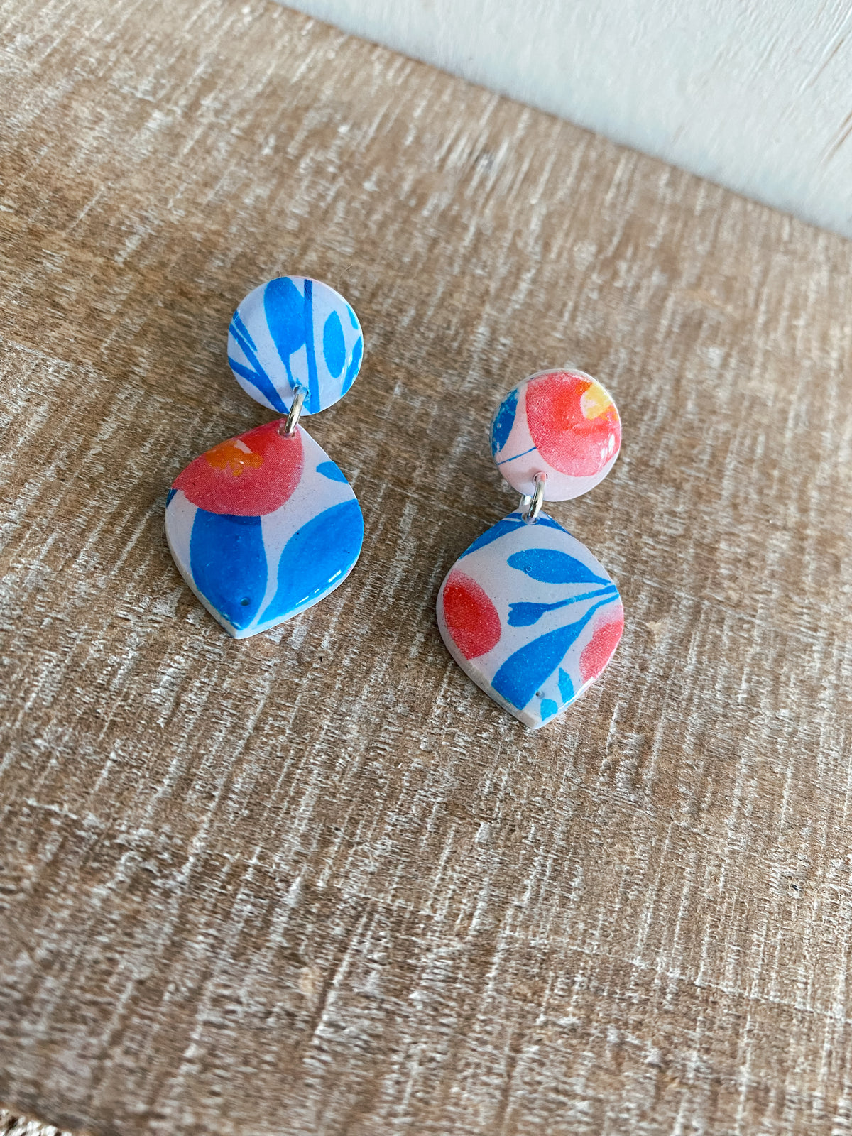 Blue and pink floral dangles