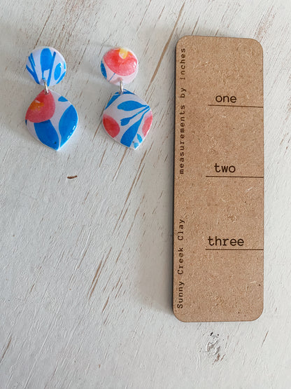 Blue and pink floral dangles