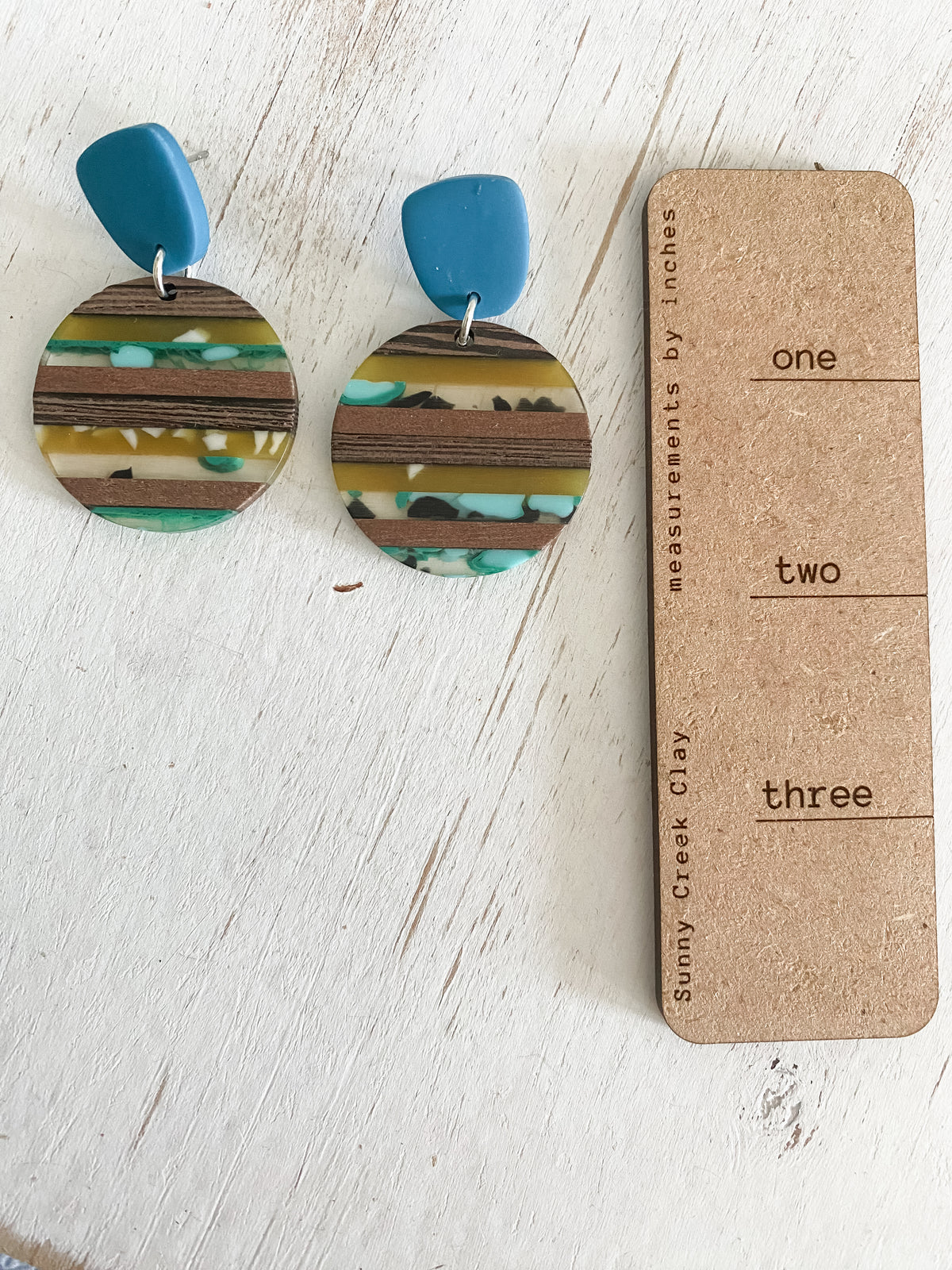 Teal striped resin polymer clay earrings collection