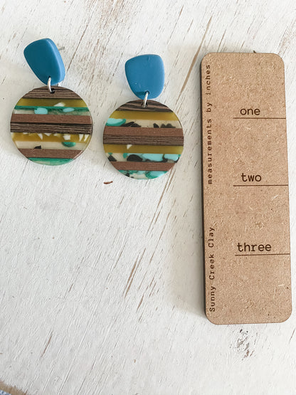 Teal striped resin polymer clay earrings collection