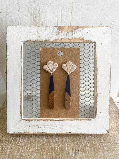 Navy blue resin & walnut earrings