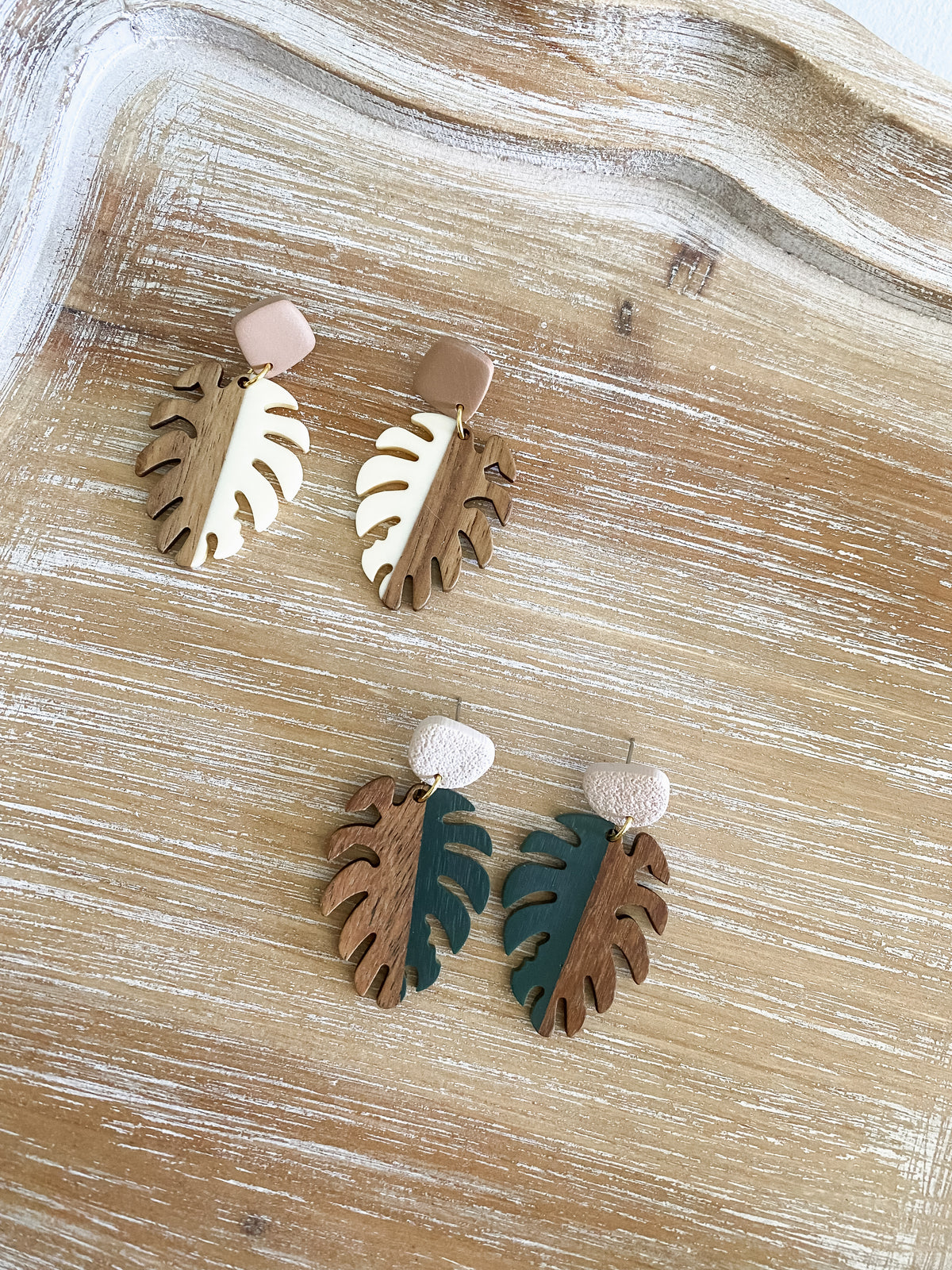 Wood and resin tropical earrings collection