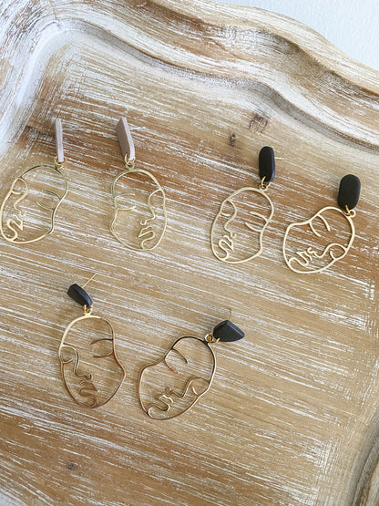 Metal face dangle earrings (multiple styles)