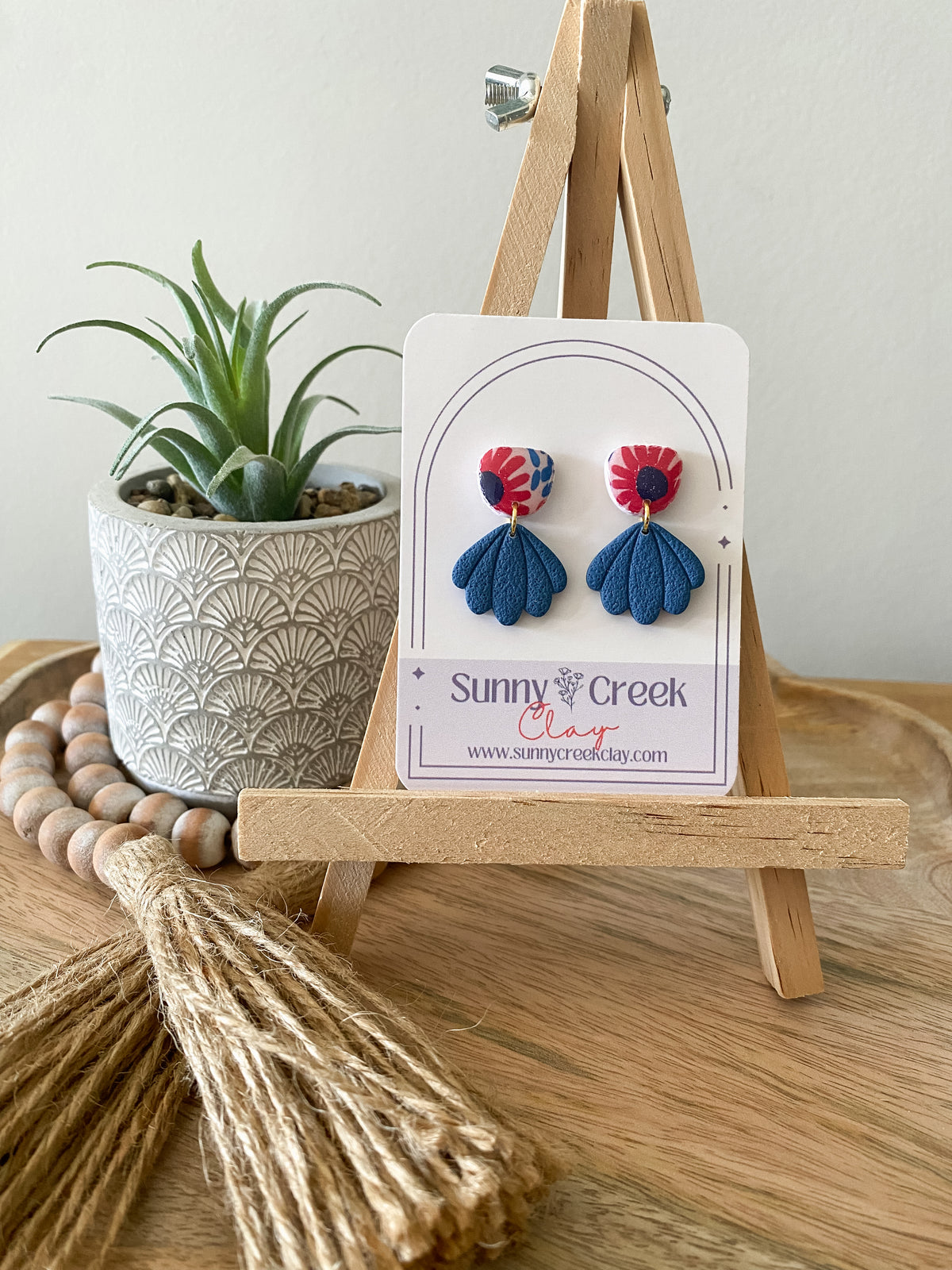 Pink & blue floral handmade polymer clay earring collection