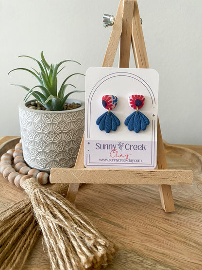 Pink & blue floral handmade polymer clay earring collection