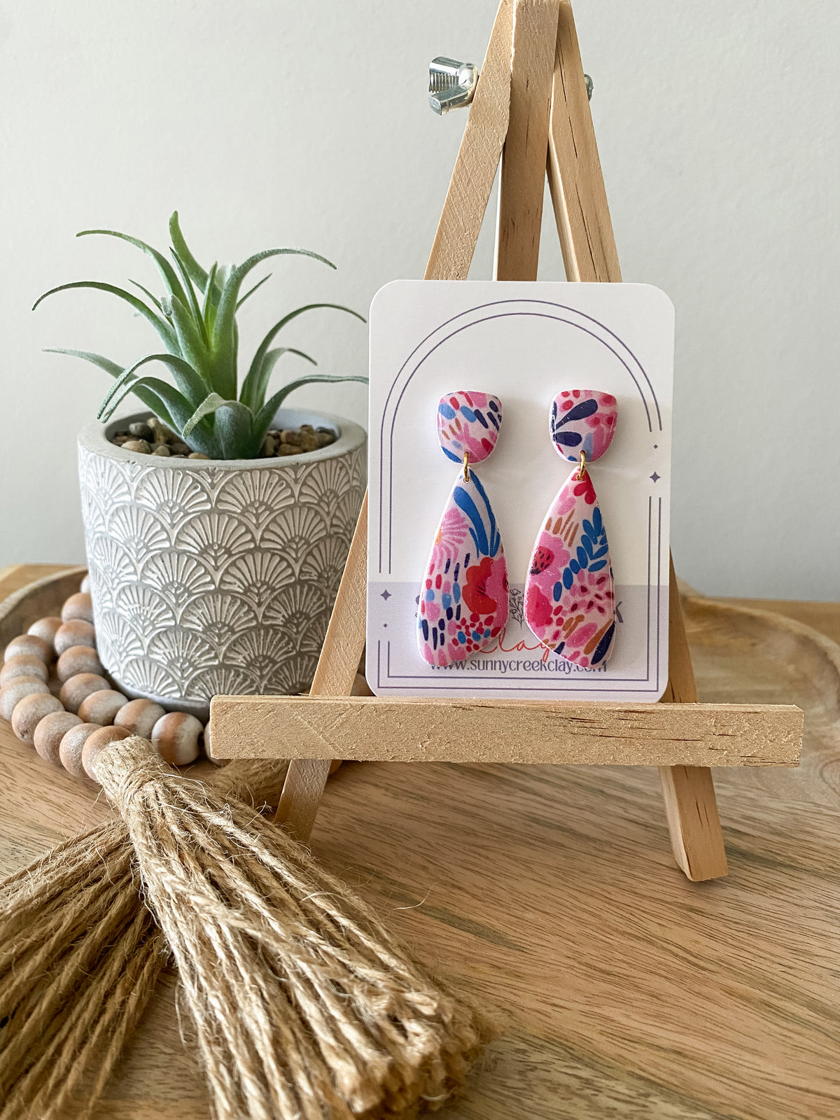 Pink & blue floral handmade polymer clay earring collection