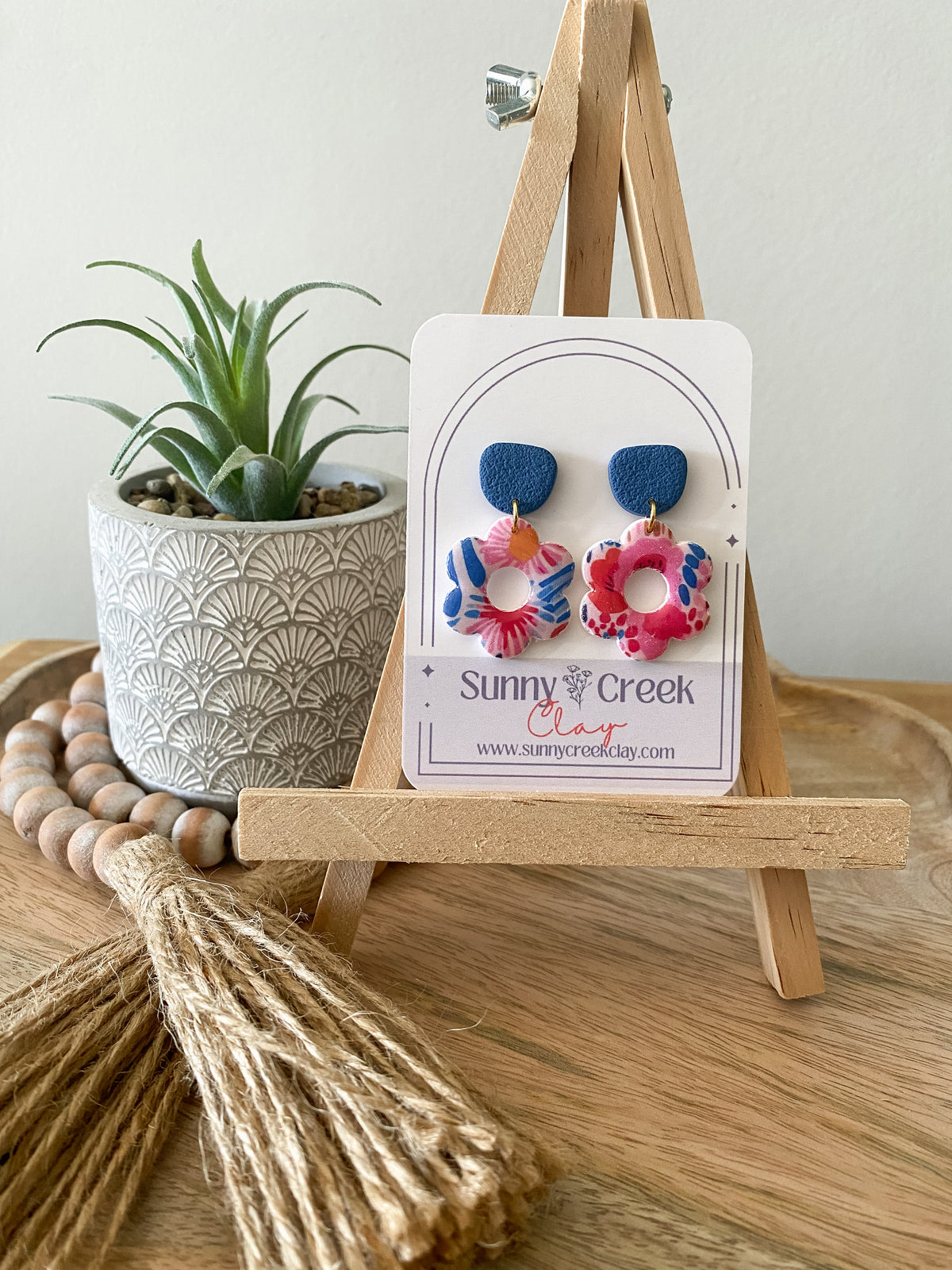 Pink & blue floral handmade polymer clay earring collection