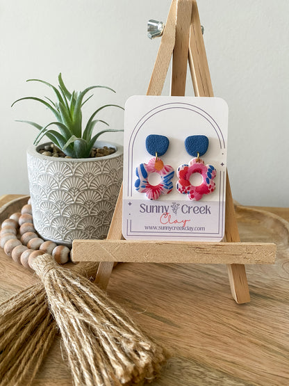 Pink & blue floral handmade polymer clay earring collection
