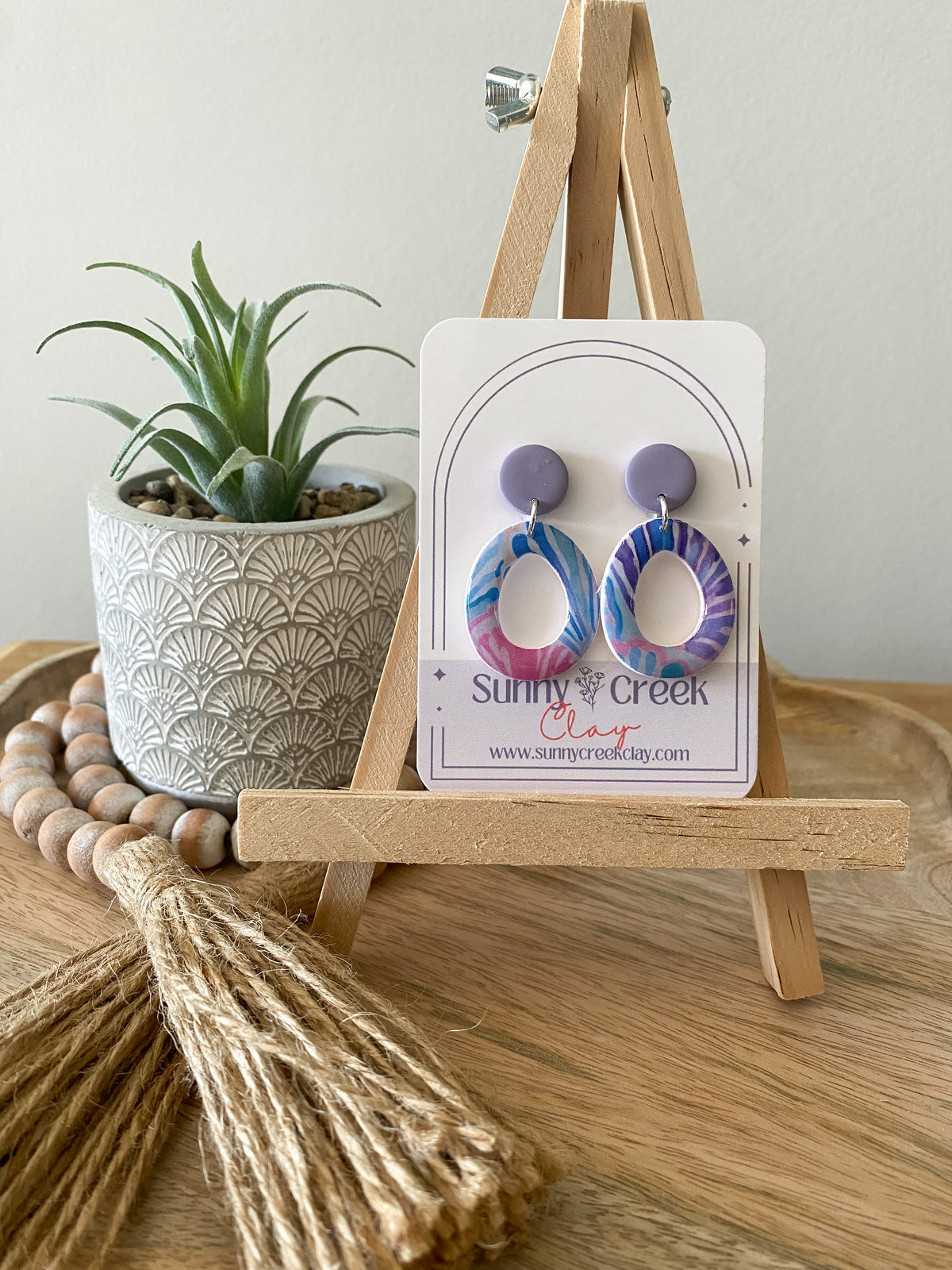 Blue & pink floral handmade polymer clay earring collection
