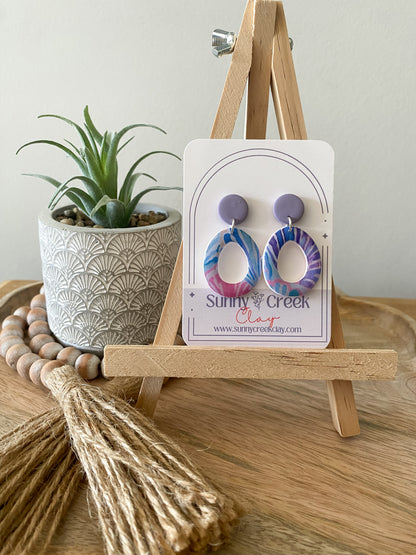 Blue & pink floral handmade polymer clay earring collection