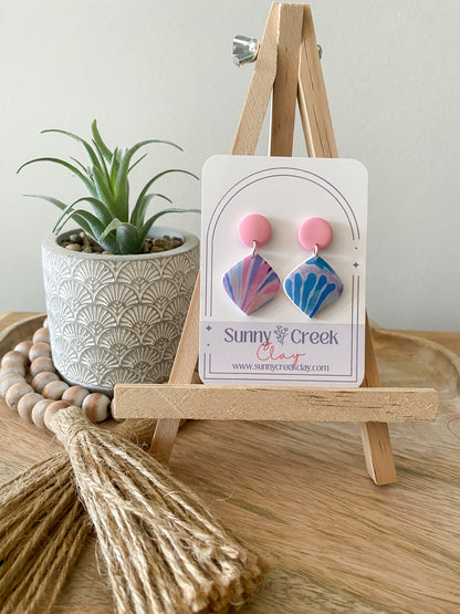 Blue & pink floral handmade polymer clay earring collection
