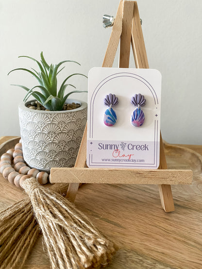 Blue & pink floral handmade polymer clay earring collection