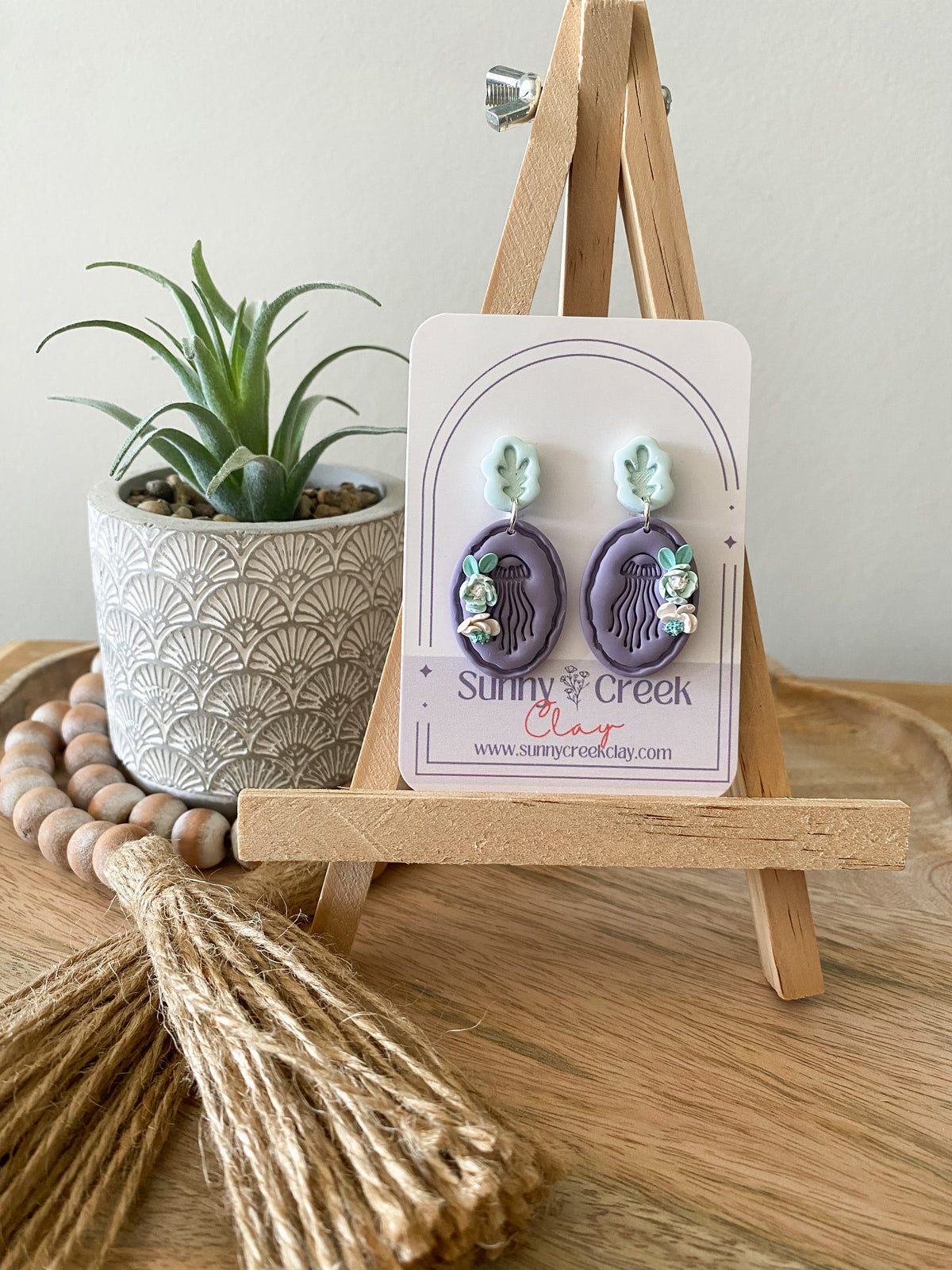 Jellyfish floral handmade polymer clay earrings