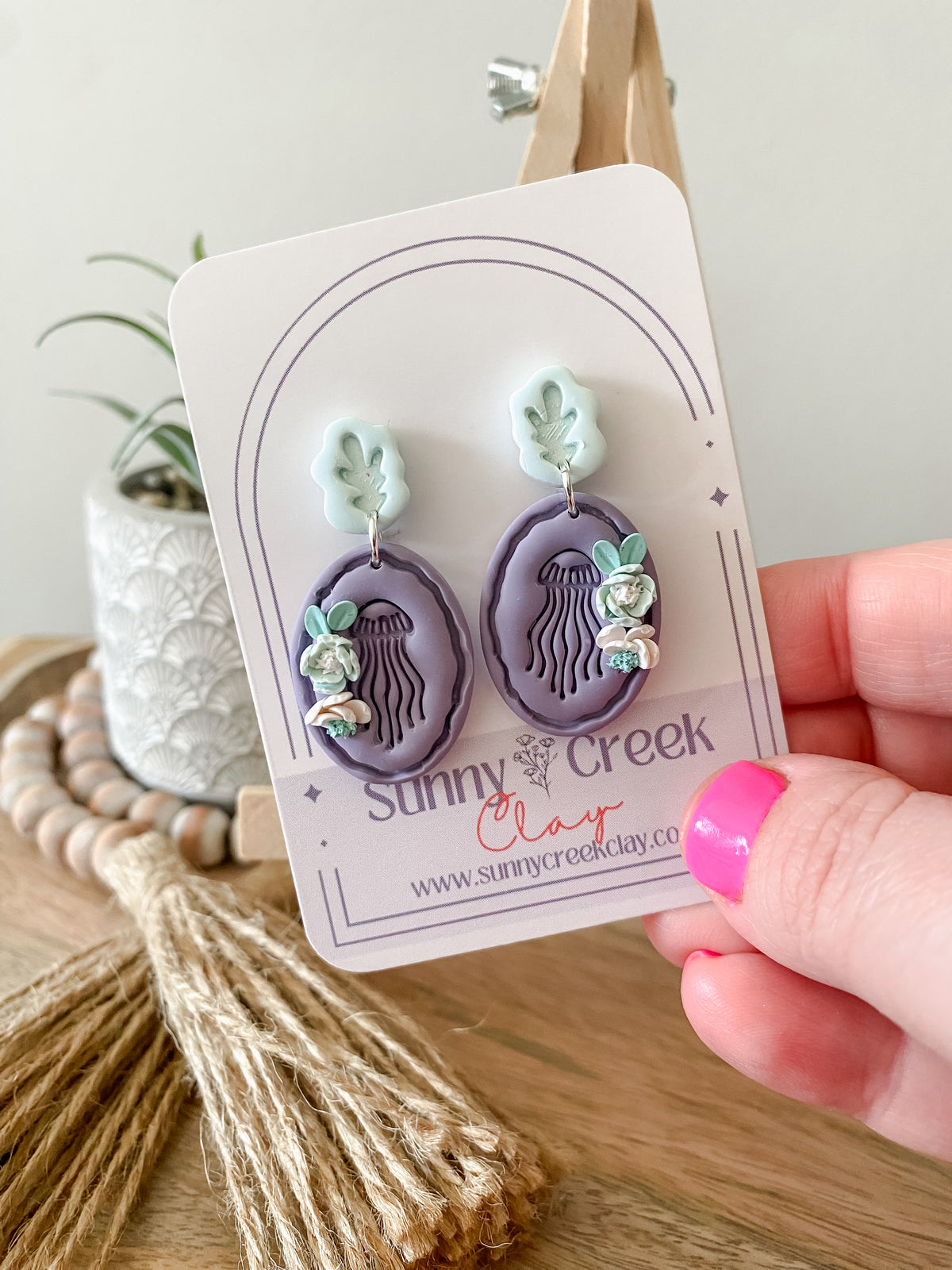 Jellyfish floral handmade polymer clay earrings