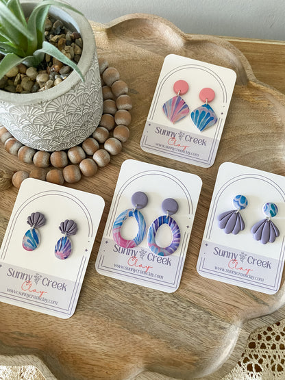 Blue & pink floral handmade polymer clay earring collection
