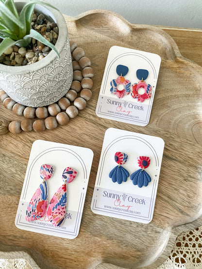 Pink & blue floral handmade polymer clay earring collection